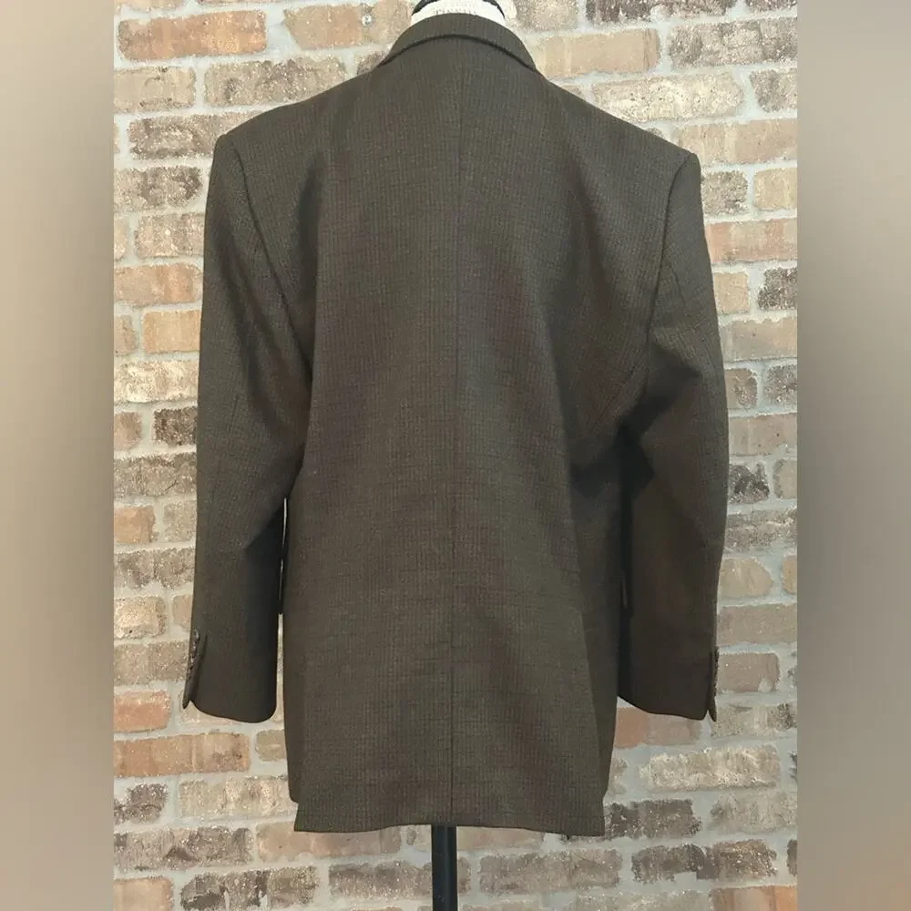 Michael kors brown gray checked 100% lambs wool sports coat blazer size 42S